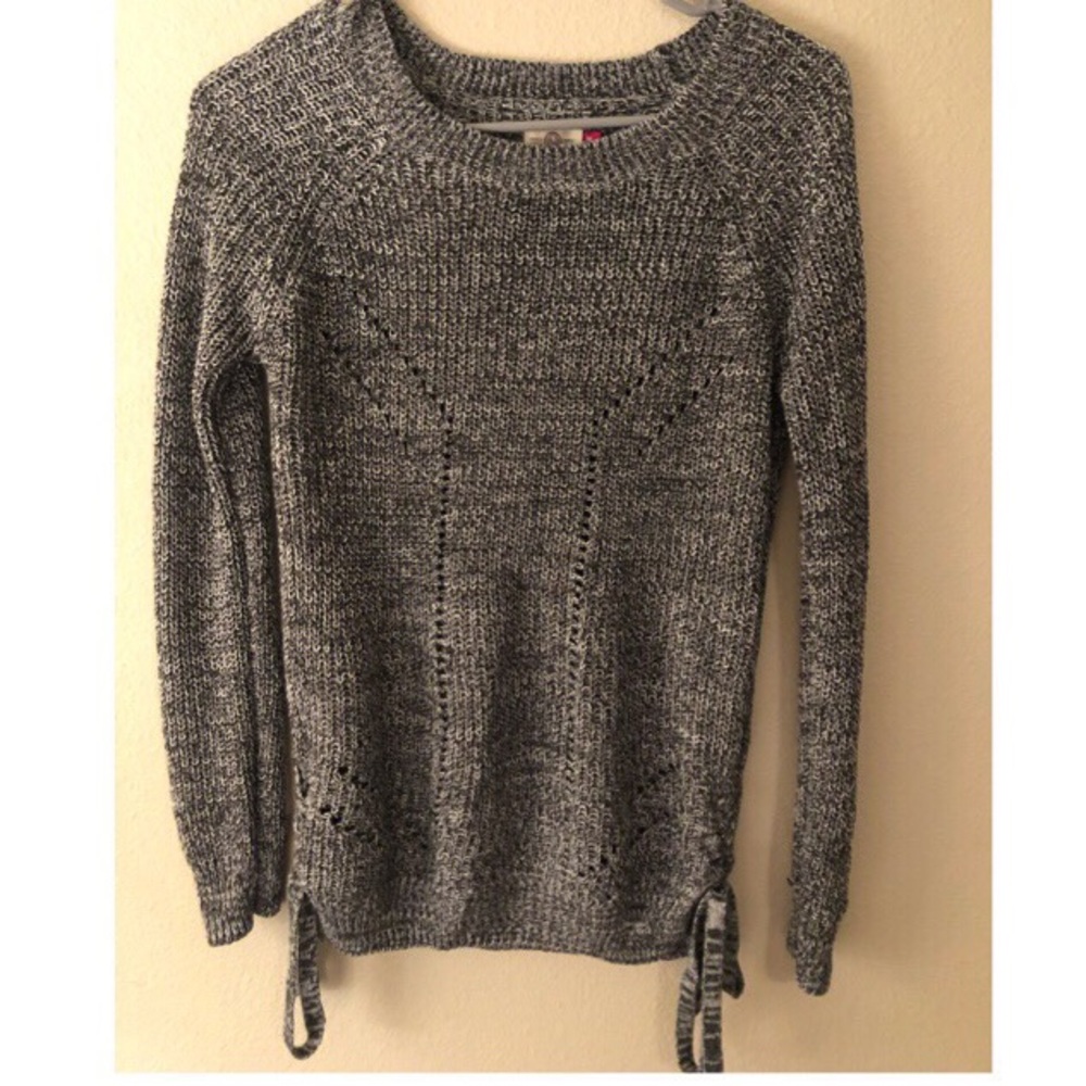 Grey + White side tie sweater
